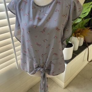 Francesca's sleeveless tie front striped bird top